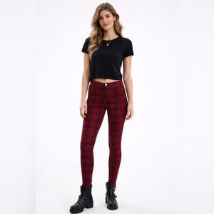 American Eagle Red Black Plaid Ne(x)t Level Stretch Jeggings Jeans Size 2
